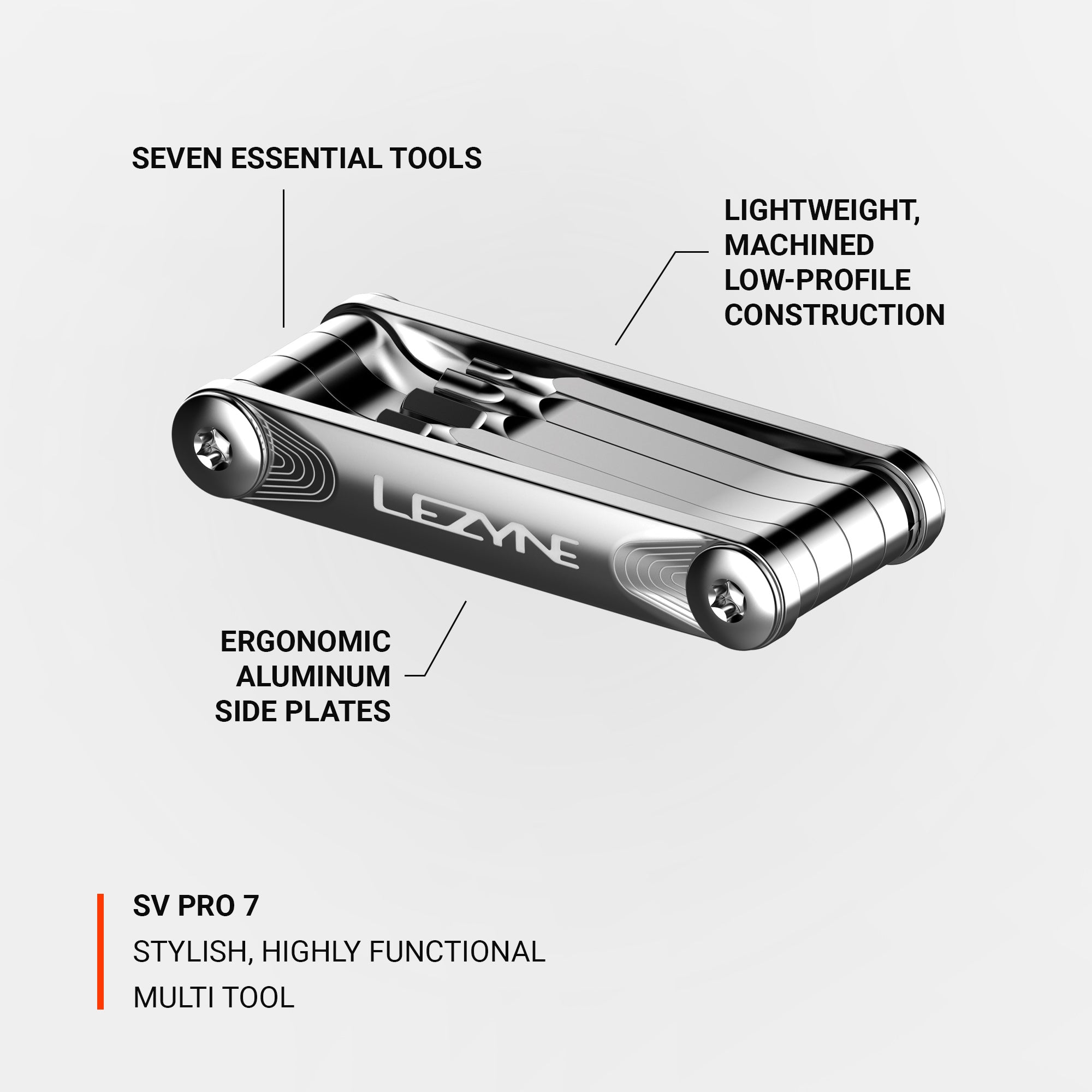 Lezyne SV Pro Tool multi-tool with stainless steel construction, engineered for durability and efficient bike maintenance.