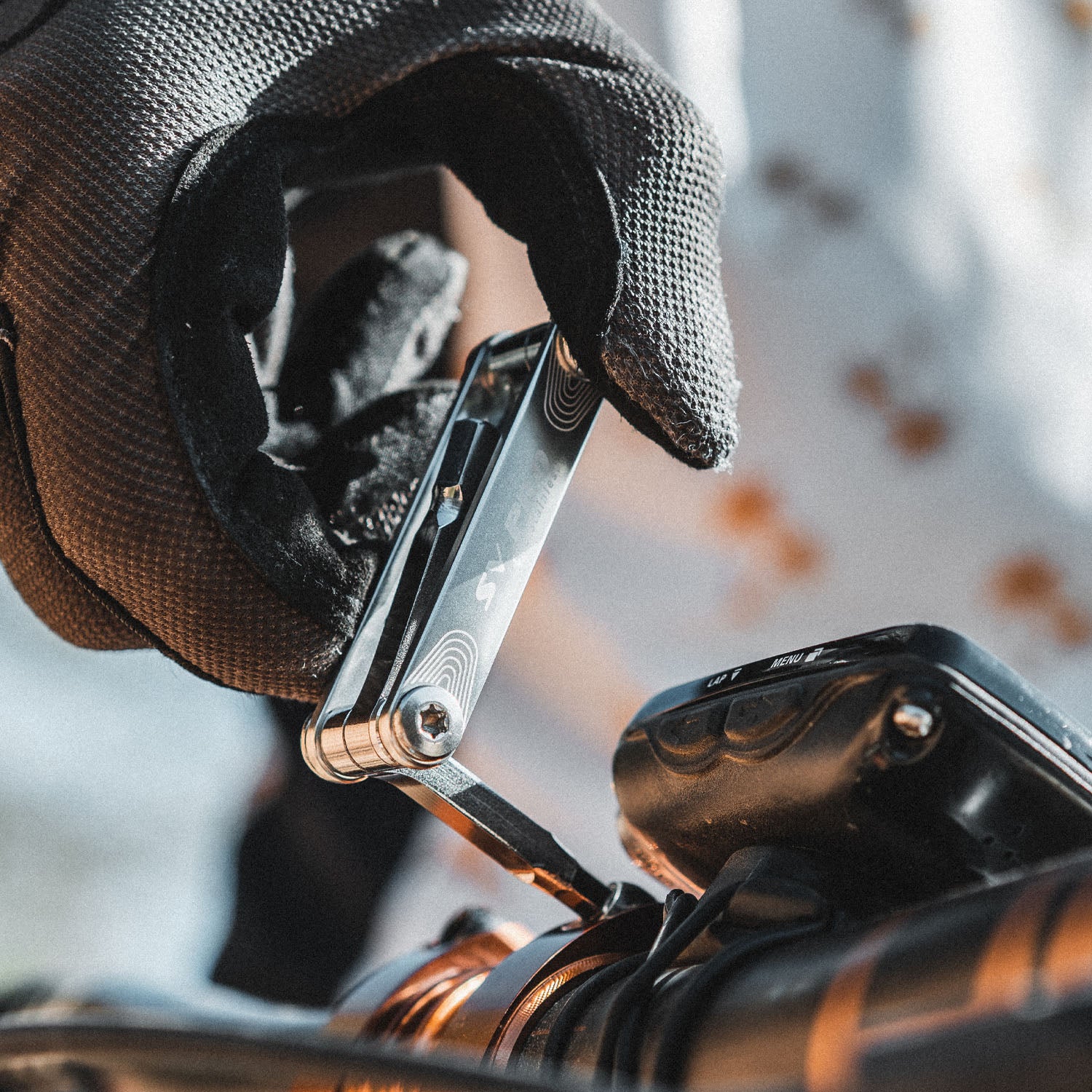 Lezyne SV Pro Tool with machined aluminum plates and meticulously crafted stainless steel bits for versatile bike repairs.