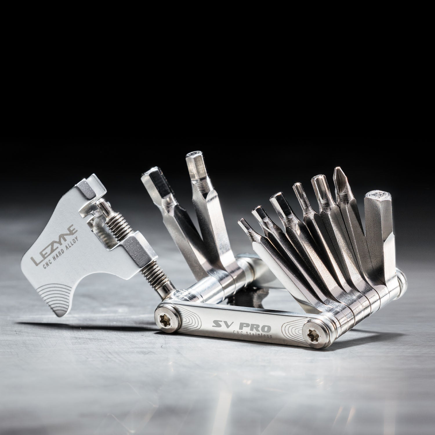 SV Pro stainless steel multi-tool by Lezyne, perfect for quick and reliable repairs on the road or trail.