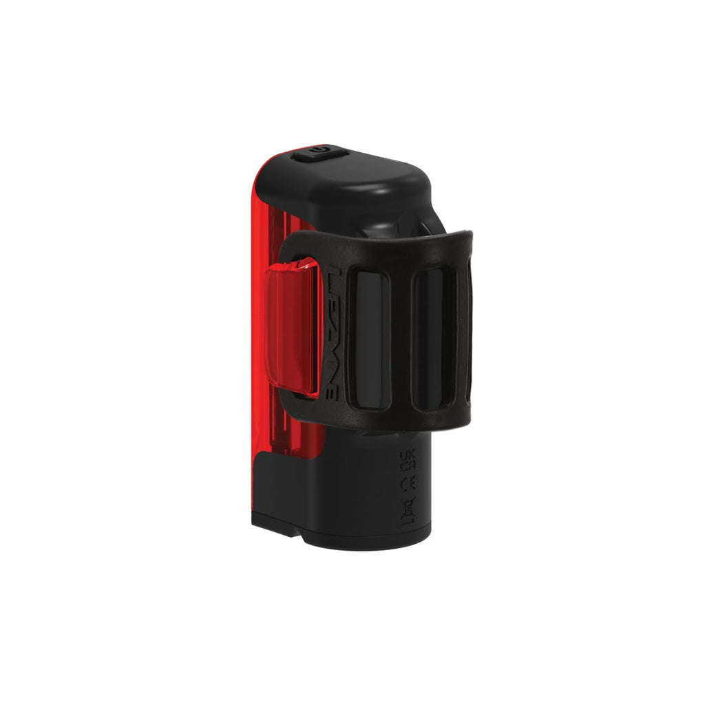 Back view of STRIP DRIVE 300+ REAR LED bike light, highlighting its streamlined design and mounting strap.