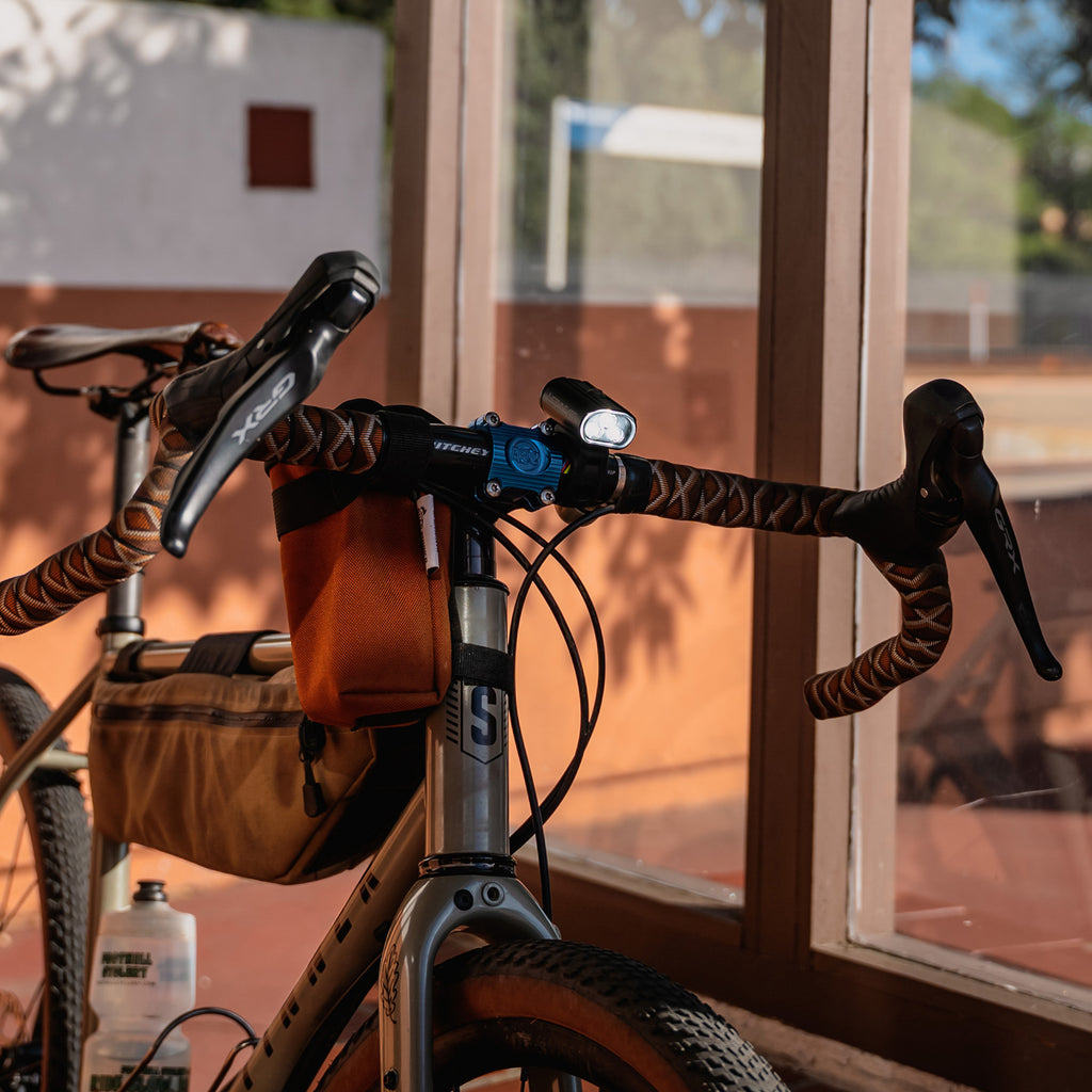 Road bike with Lezyne Mini Drive 450+ Front mounted on the handlebar for daytime visibility