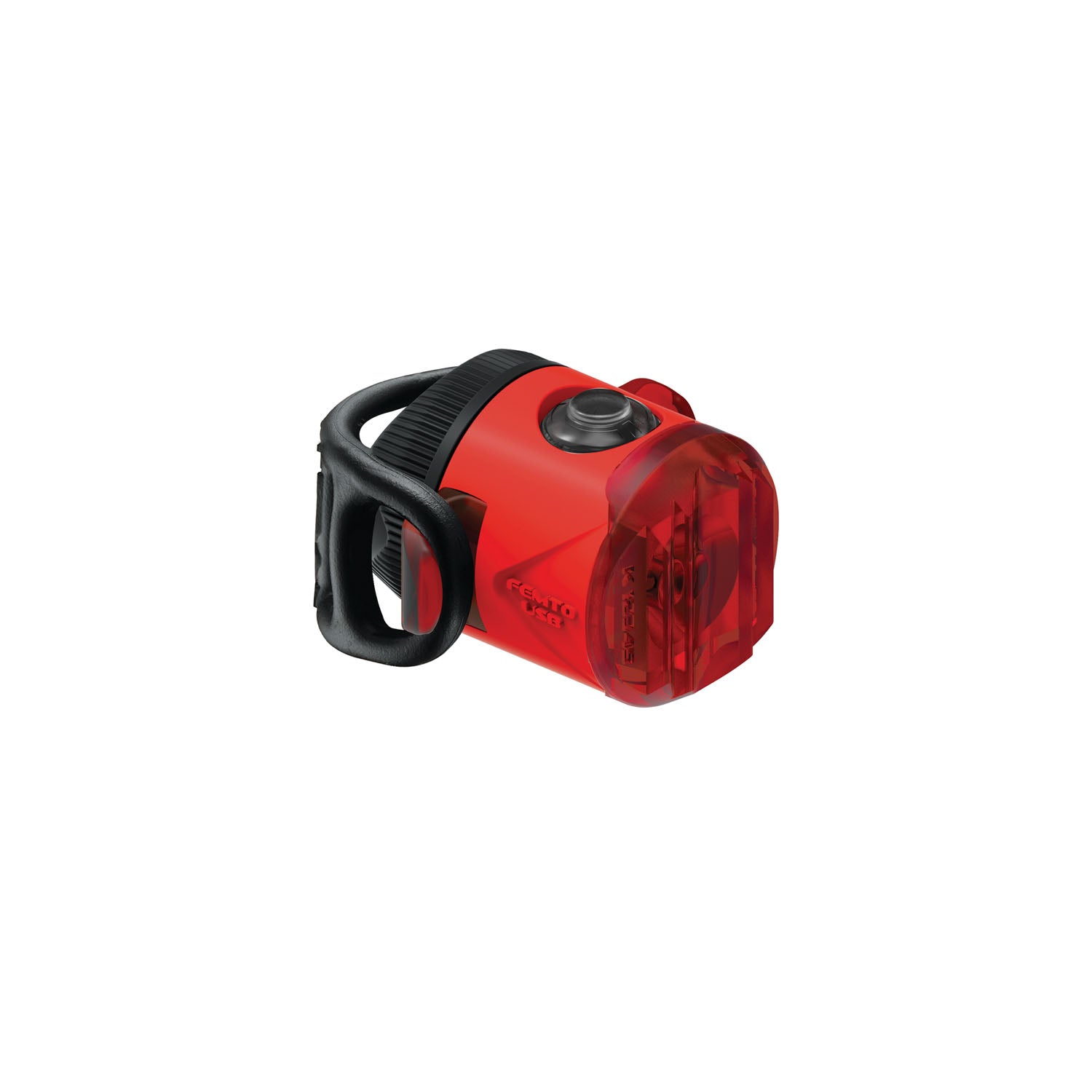 Compact Lezyne Femto USB-C Drive LED rear bike light with durable co-molded construction in red colour.