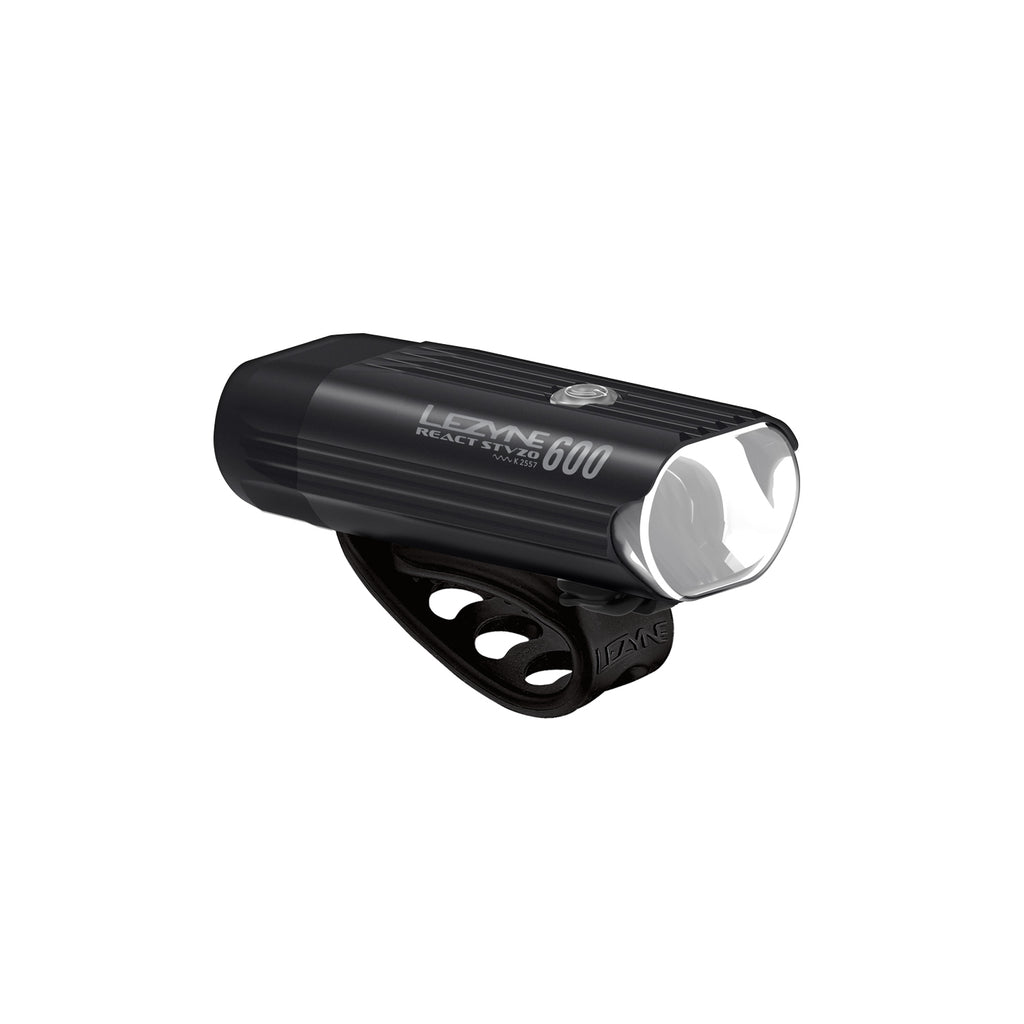 Lezyne React StVZO Front studio shot — StVZO compliant LED light with vehicle alerts, part of the Radar React STVZO System.
