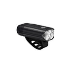 Lezyne React Drive LED front bike light product image; compact body with side cutouts, USB-C port and secure handlebar mount.