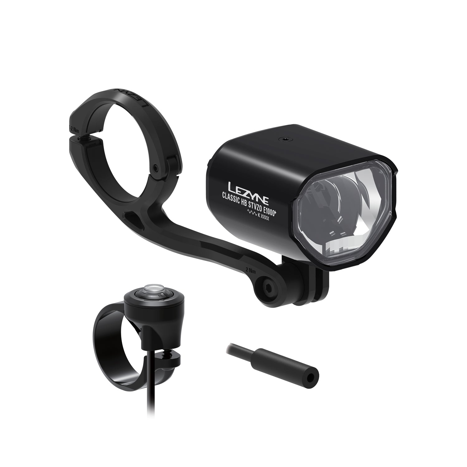 Lezyne E-BIKE CLASSIC HB StVZO E1000+ LED front bike light with remote handlebar switch, allowing effortless beam control for enhanced safety and convenience.