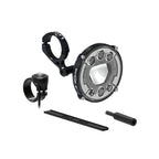 Lezyne E-BIKE MEGA HB StVZO E2000 complete LED front bike light set, including forward center mount, Hi/Low Beam switch, and BOSCH BES3 connector, for seamless e-bike integration and enhanced control.