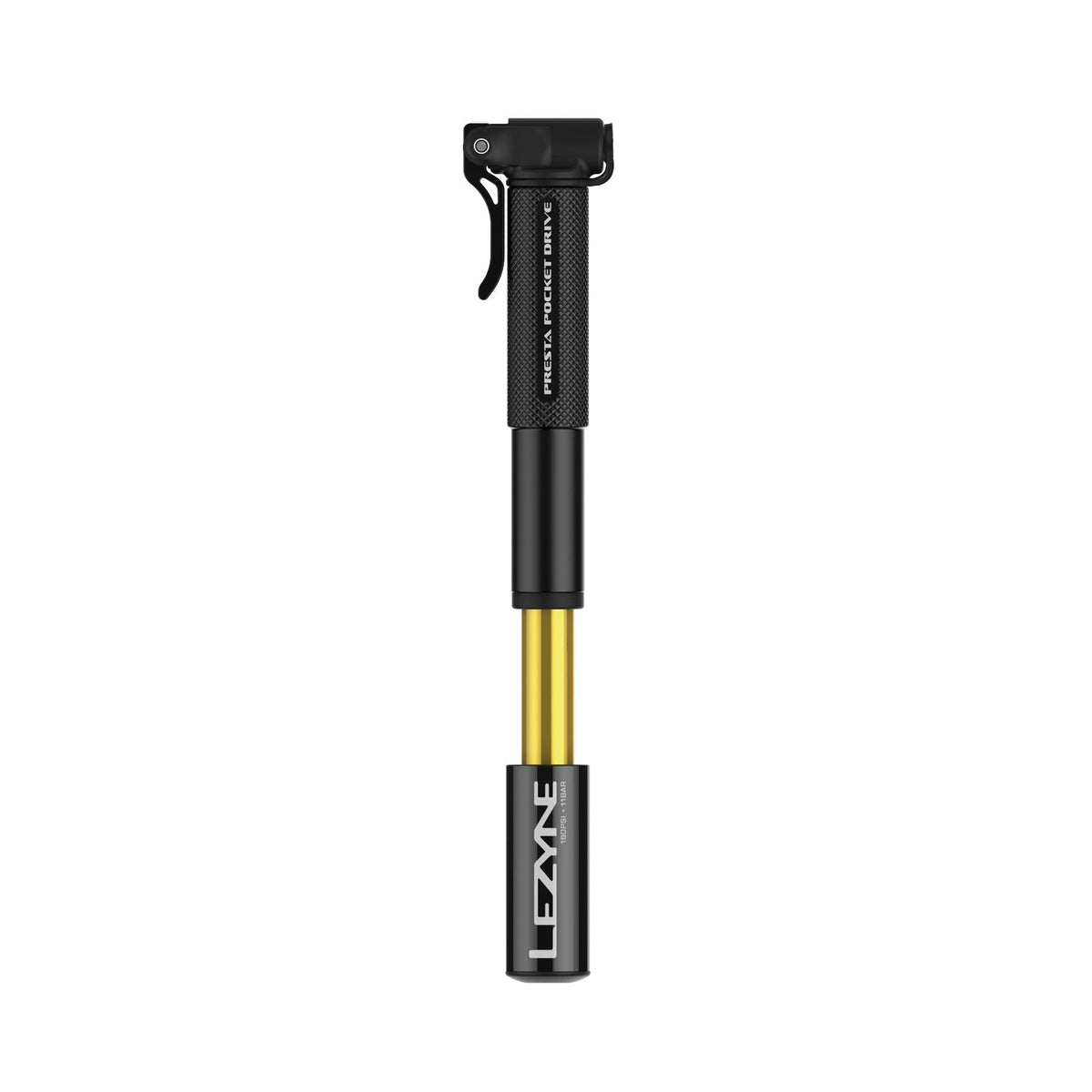 Product shot of the Presta Pocket Drive bike hand pump, emphasizing its lightweight, minimalist build.