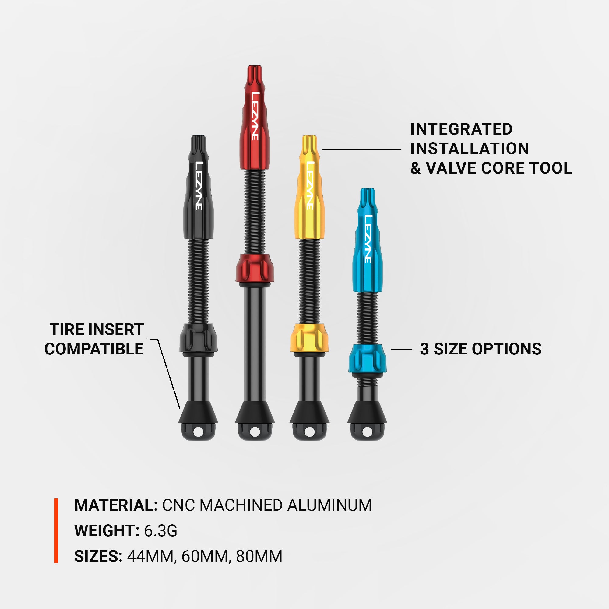 CNC TRL VALVE PRO – Offered in 3 different size options: 44mm, 60mm, and 80mm sizes, ensuring a perfect fit for various rim depths.