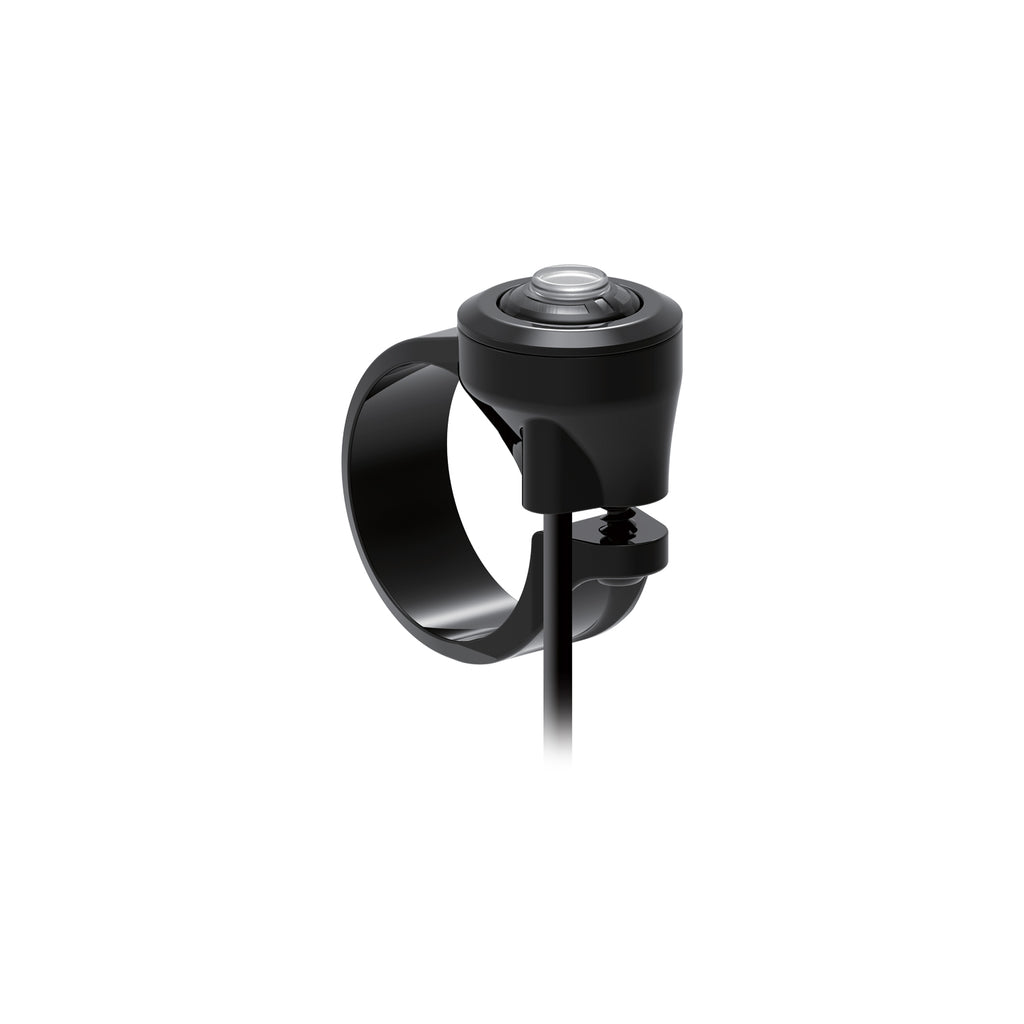 Close-up of Lezyne Hi/Low Beam handlebar switch, designed for seamless control of various e-bike lights like the E-BIKE CLASSIC HB StVZO E1000+ or E-BIKE MEGA HB StVZO E2000 LED front bike lightâ€™s Hi-Beam/Low-Beam modes.