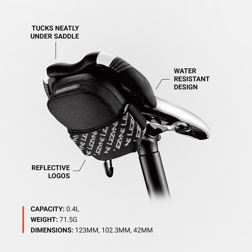 Lezyne Road Caddy saddle bike bag, securely fastened with Velcro straps, ideal for carrying essentials under your saddle.
