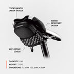 Lezyne Road Caddy saddle bike bag, securely fastened with Velcro straps, ideal for carrying essentials under your saddle.