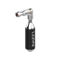 Silver Lezyne Trigger Drive CO2 inflator with CO2 cartridge, featuring lightweight aluminum design and trigger valve operation.