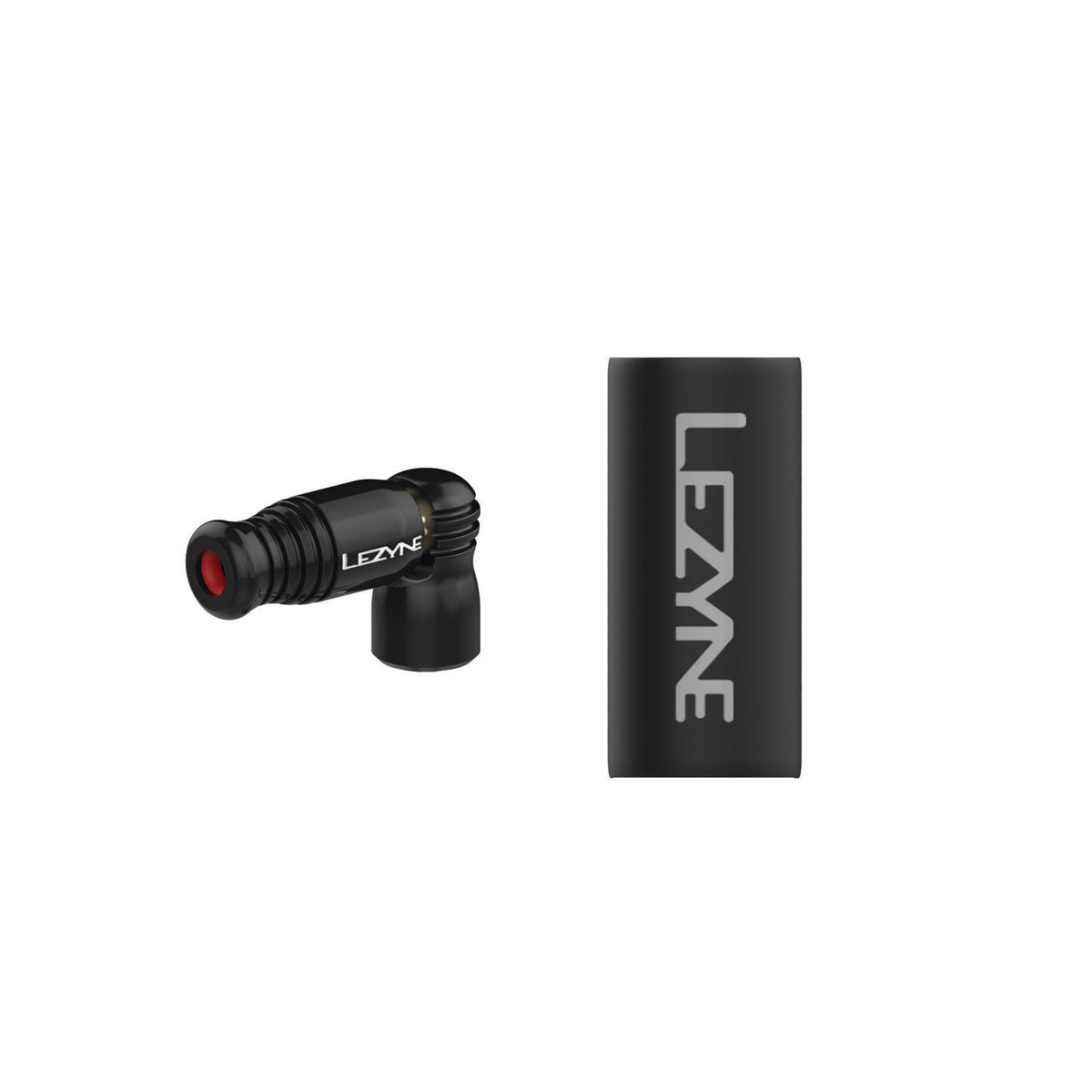 Trigger Speed Drive CO2 inflator head in black with neoprene sleeve, CNC-machined for lightweight performance.