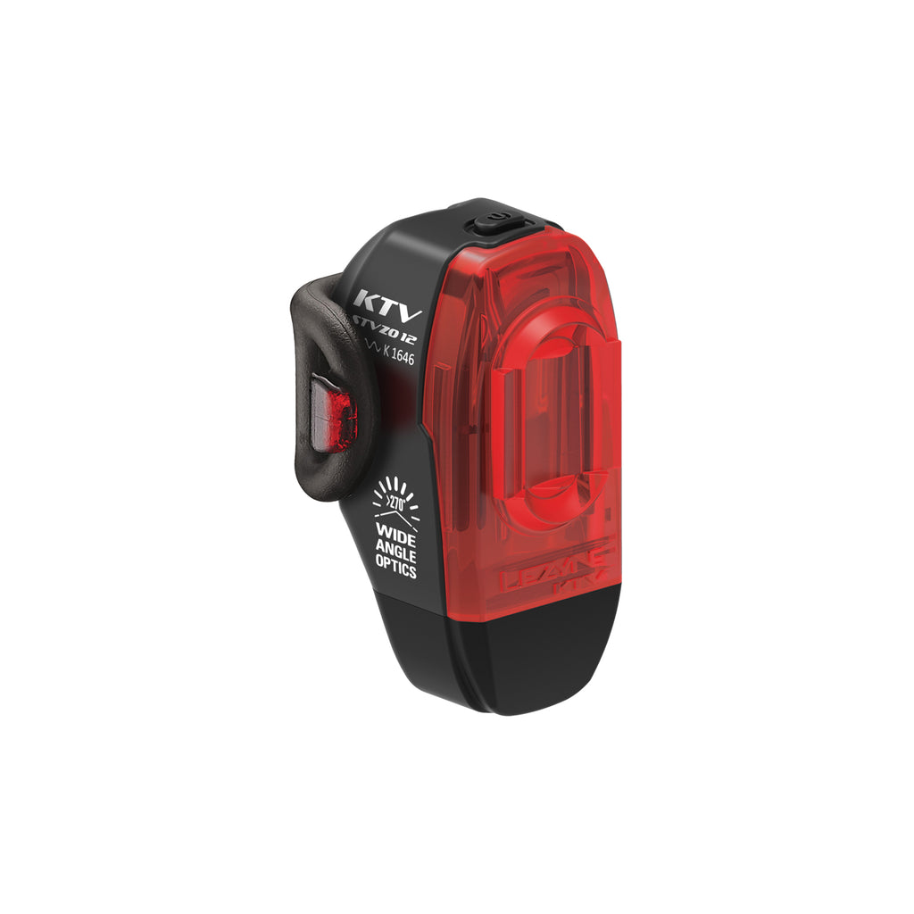 Lezyne KTV Drive StVZO Rear light, black housing, side front view.