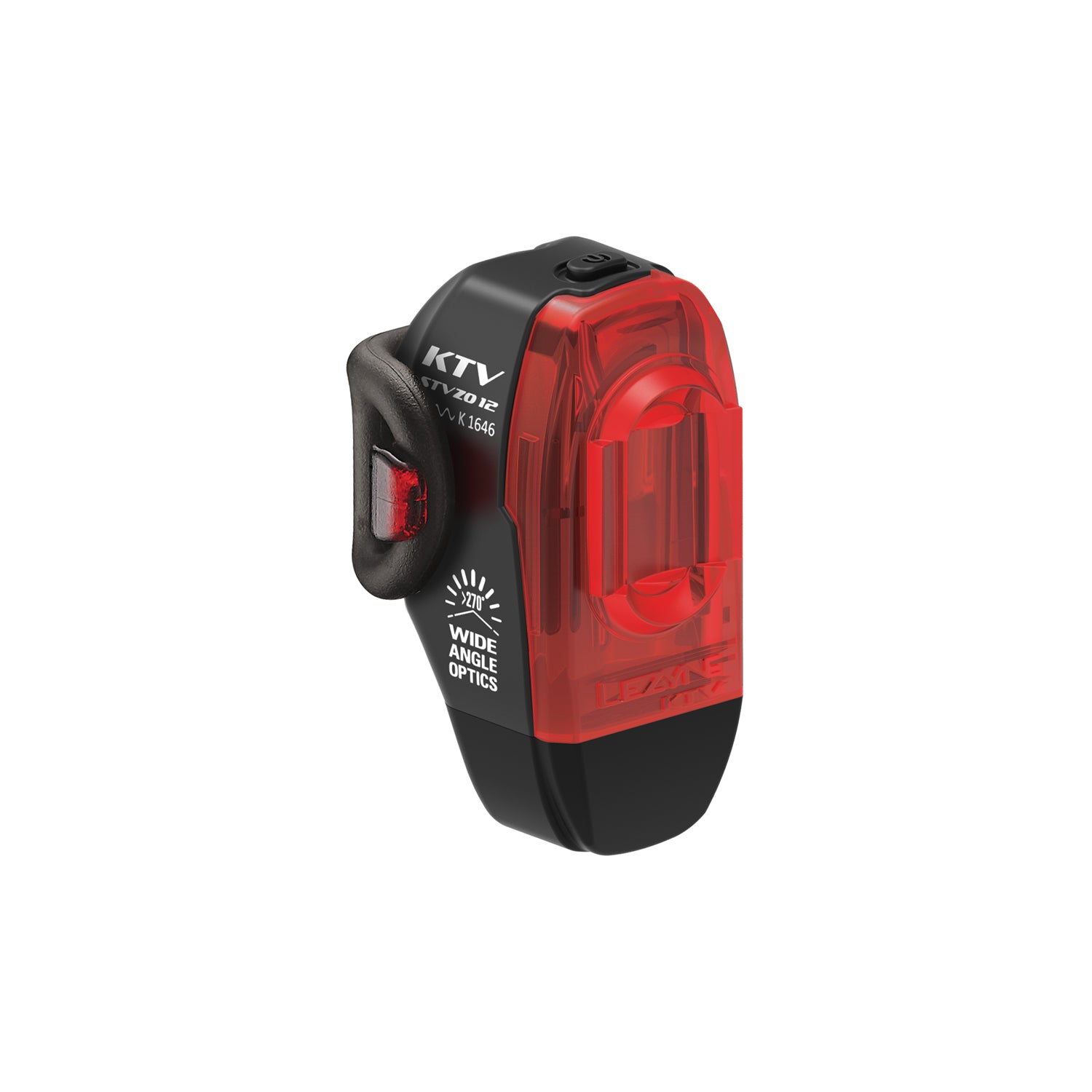 Lezyne KTV Drive StVZO Rear light, black housing, side front view.